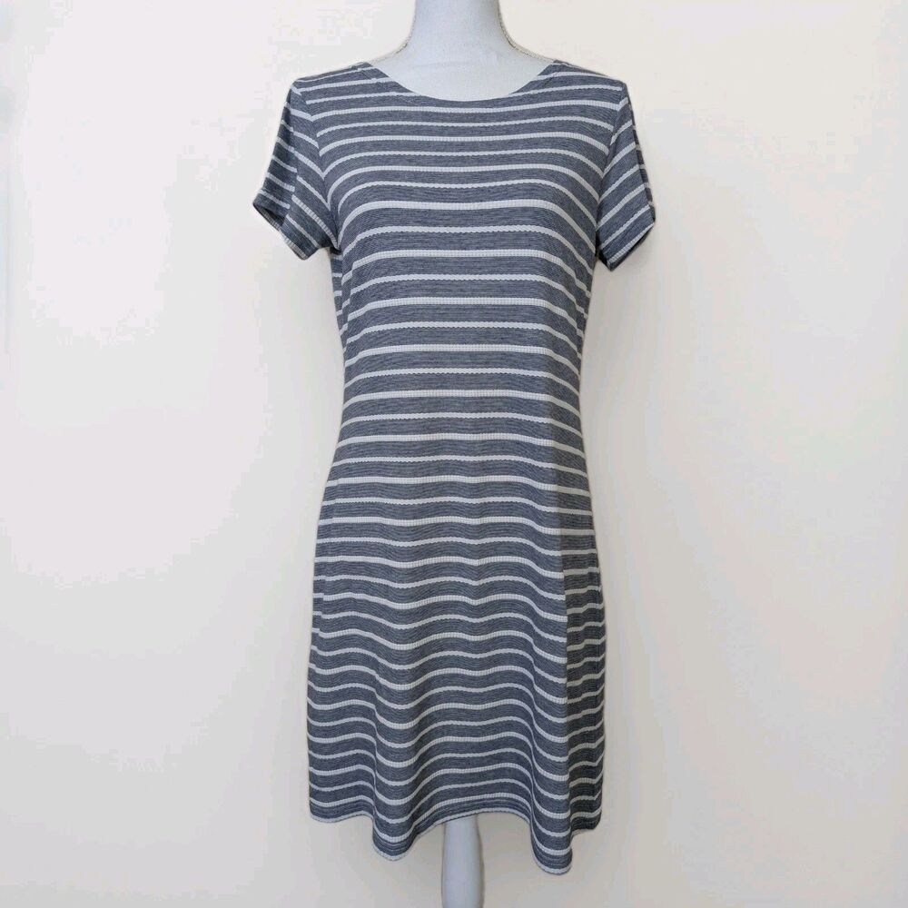 Sail to Sable STS Dress Womens M Blue White Stripe Knit Zip Preppy Coastal